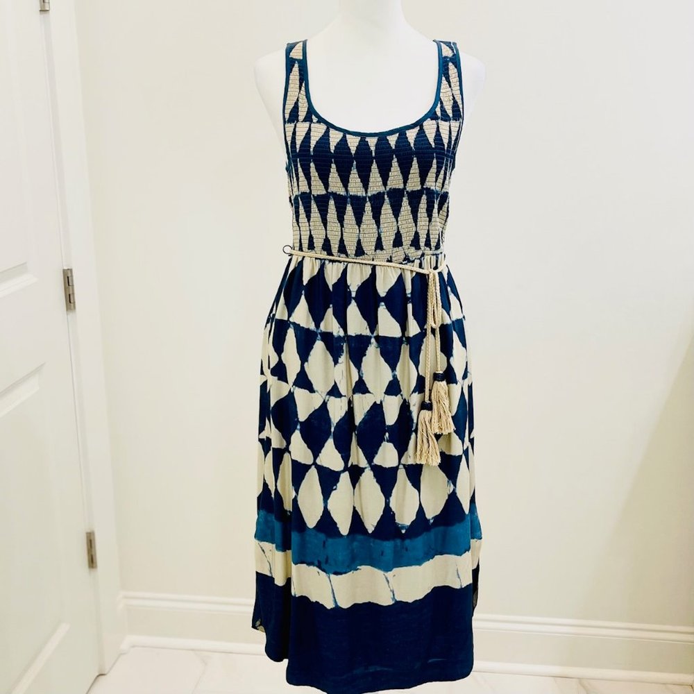 Anthropologie Maeve Blue Smocked Tassle Dress